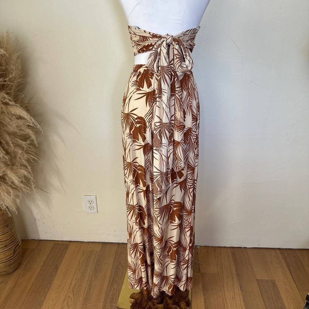 Aakaa Tropical Wide Leg Set Beige Size Small - Picture 12 of 16